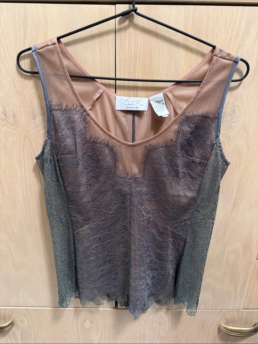 Bryon Lars Chantilly Lace & Mesh Sleeveless Top in grey lace